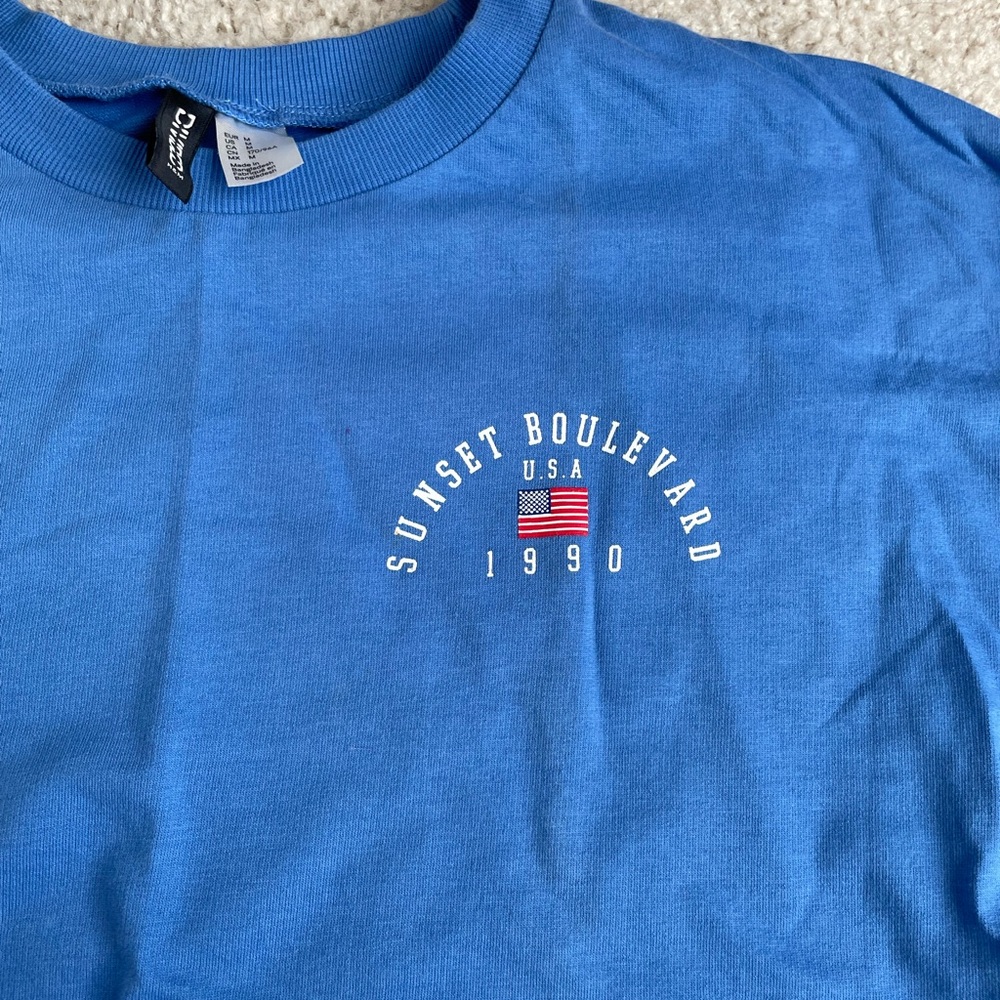 H&M Blue Short Sleeve Tee with Embroidered Design